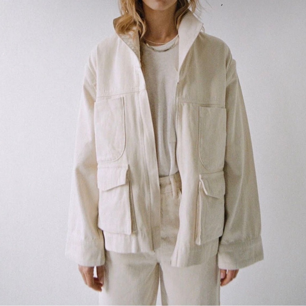 James Street Co. Cargo Denim Jacket Natural Size Small